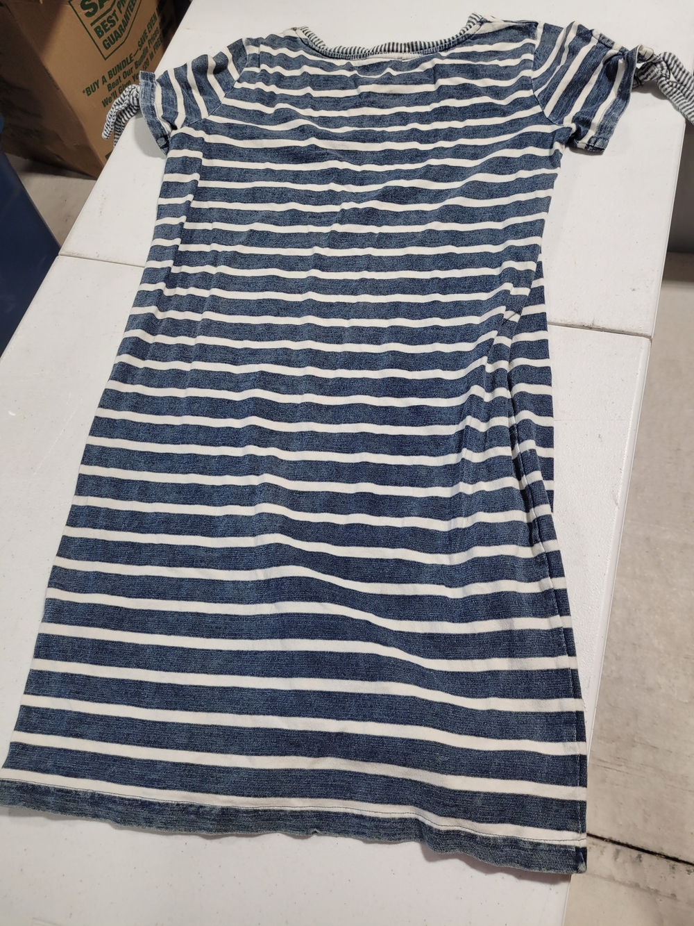 Jane and Delancey Navy and White Striped Tie-Sleeve Mini Dress - Picture 4 of 4